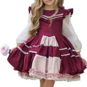 DollCake Kids Burgundy and Light Pink Vintage Style Costume Dress